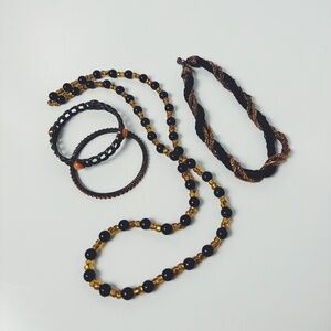 Witchy Jewelry Lot – 2 Necklaces & 2 Bracelets (Orange Stones) - Black & Yellow